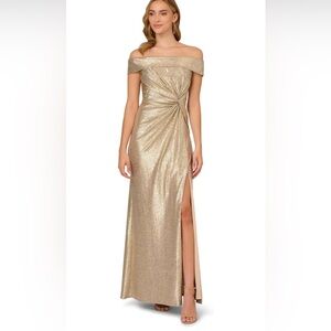 Adrianna Papell Women's Off Shoulder Metallic Gown, formal dress, size 8